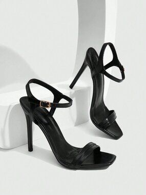 Black Sexy Women's High Heel Square Toe Sandals